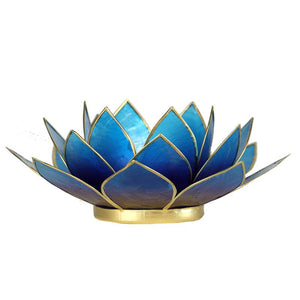 Portavelas flor de loto azul/oro